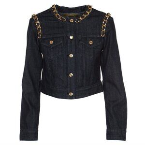 MICHAEL Michael Kors Women's Chain-Link Stretch Denim Cropped Jacket Size: 0